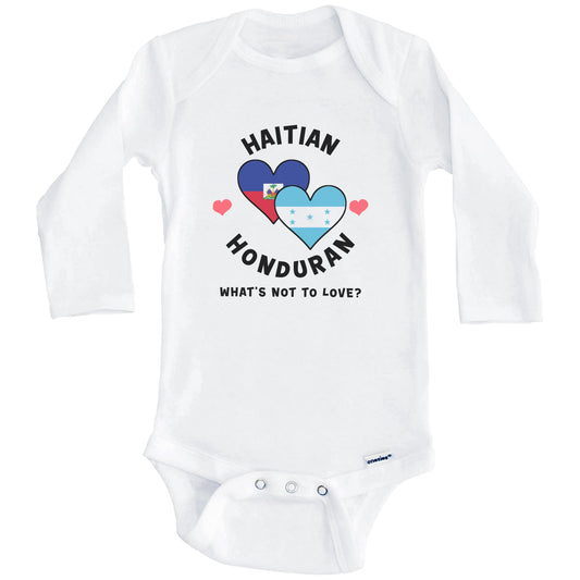 Haitian Honduran What's Not To Love Heart Flags Baby Bodysuit (Long Sleeves)