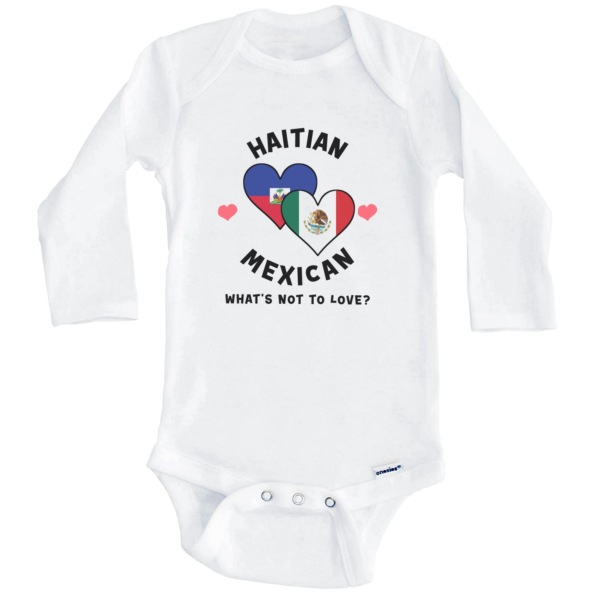 Haitian Mexican What's Not To Love Heart Flags Baby Bodysuit (Long Sleeves)