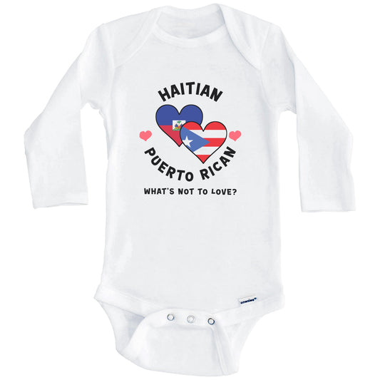 Haitian Puerto Rican What's Not To Love Heart Flags Baby Bodysuit (Long Sleeves)