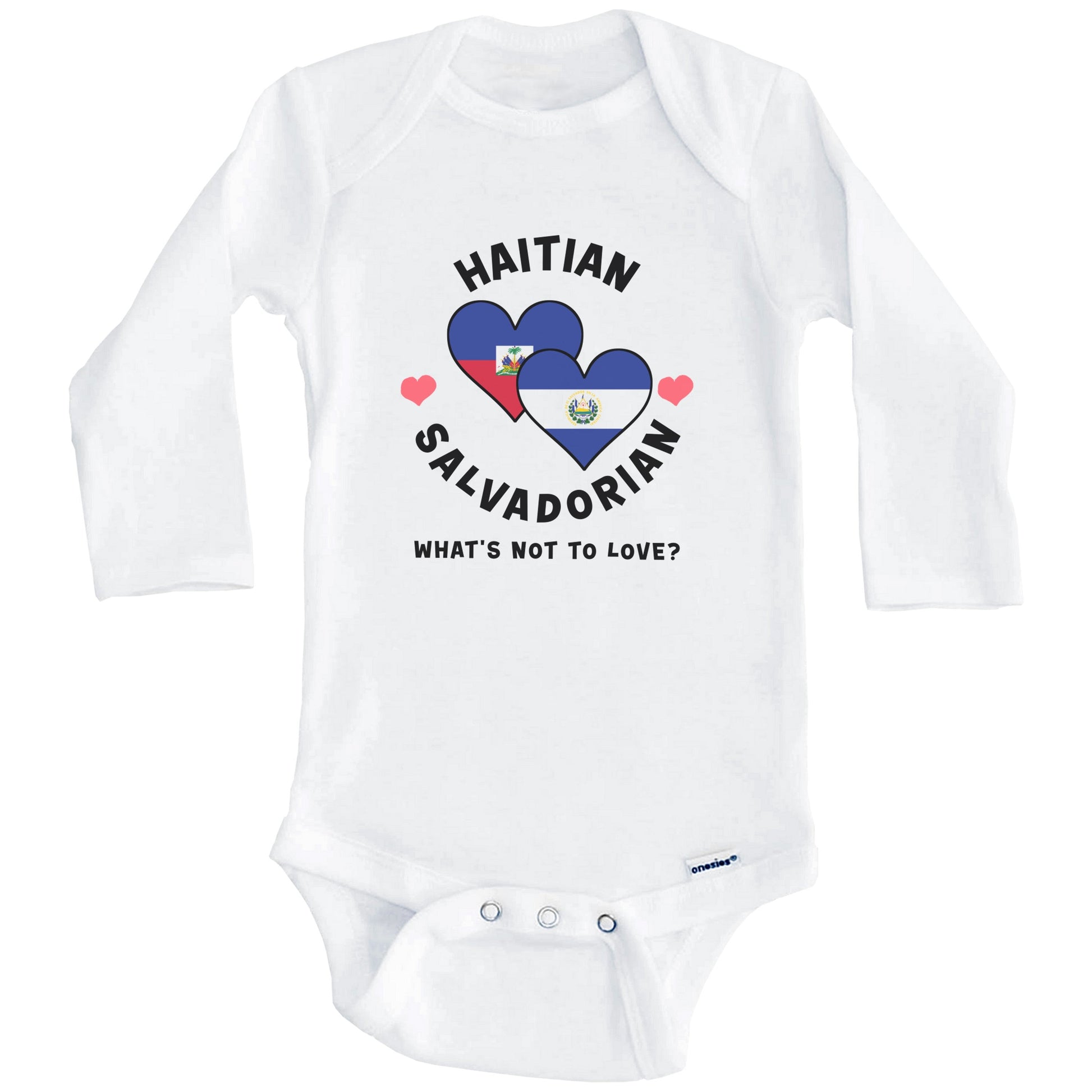 Haitian Salvadorian What's Not To Love Heart Flags Baby Bodysuit (Long Sleeves)