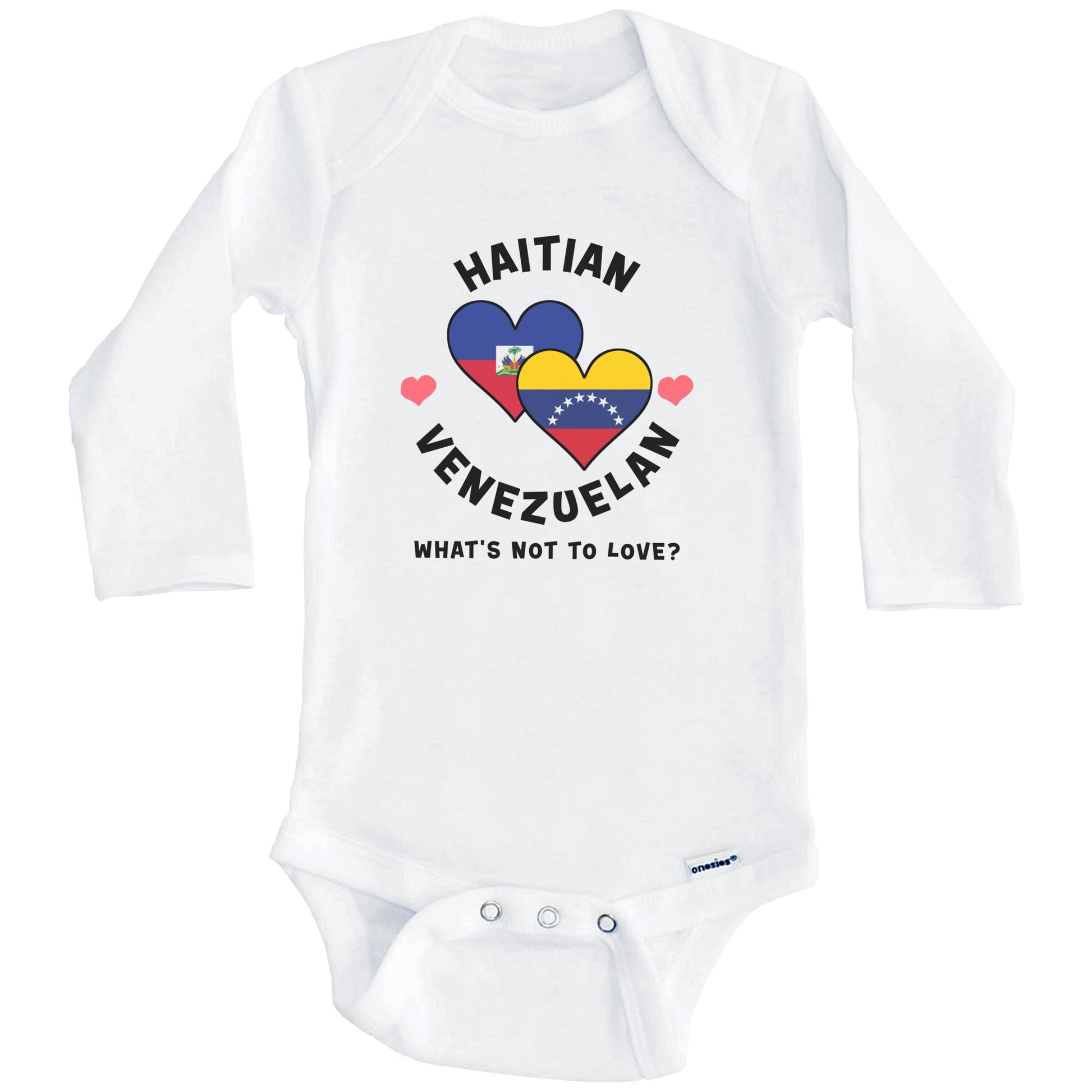 Haitian Venezuelan What's Not To Love Heart Flags Baby Bodysuit (Long Sleeves)