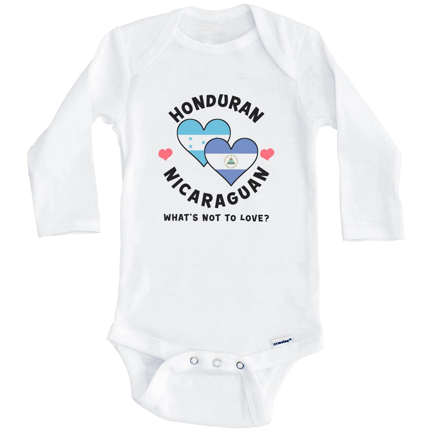 Honduran Nicaraguan What's Not To Love Heart Flags Baby Bodysuit (Long Sleeves)