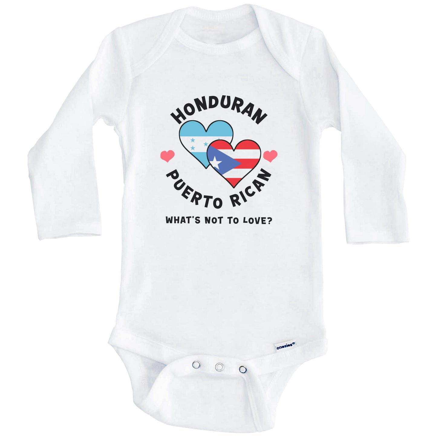 Honduran Puerto Rican What's Not To Love Heart Flags Baby Bodysuit (Long Sleeves)