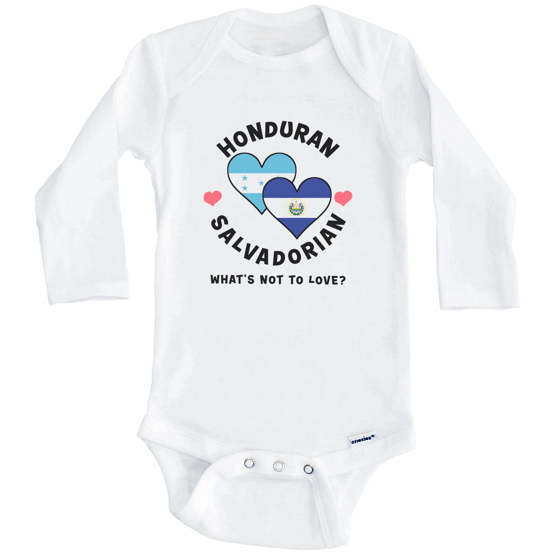 Honduran Salvadorian What's Not To Love Heart Flags Baby Bodysuit (Long Sleeves)