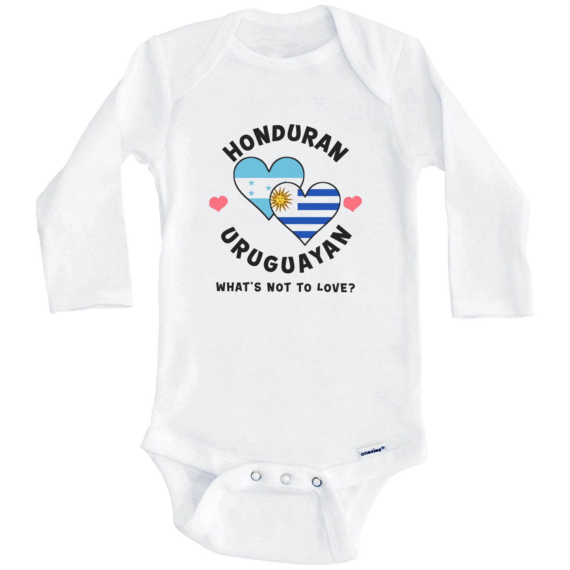 Honduran Uruguayan What's Not To Love Heart Flags Baby Bodysuit (Long Sleeves)