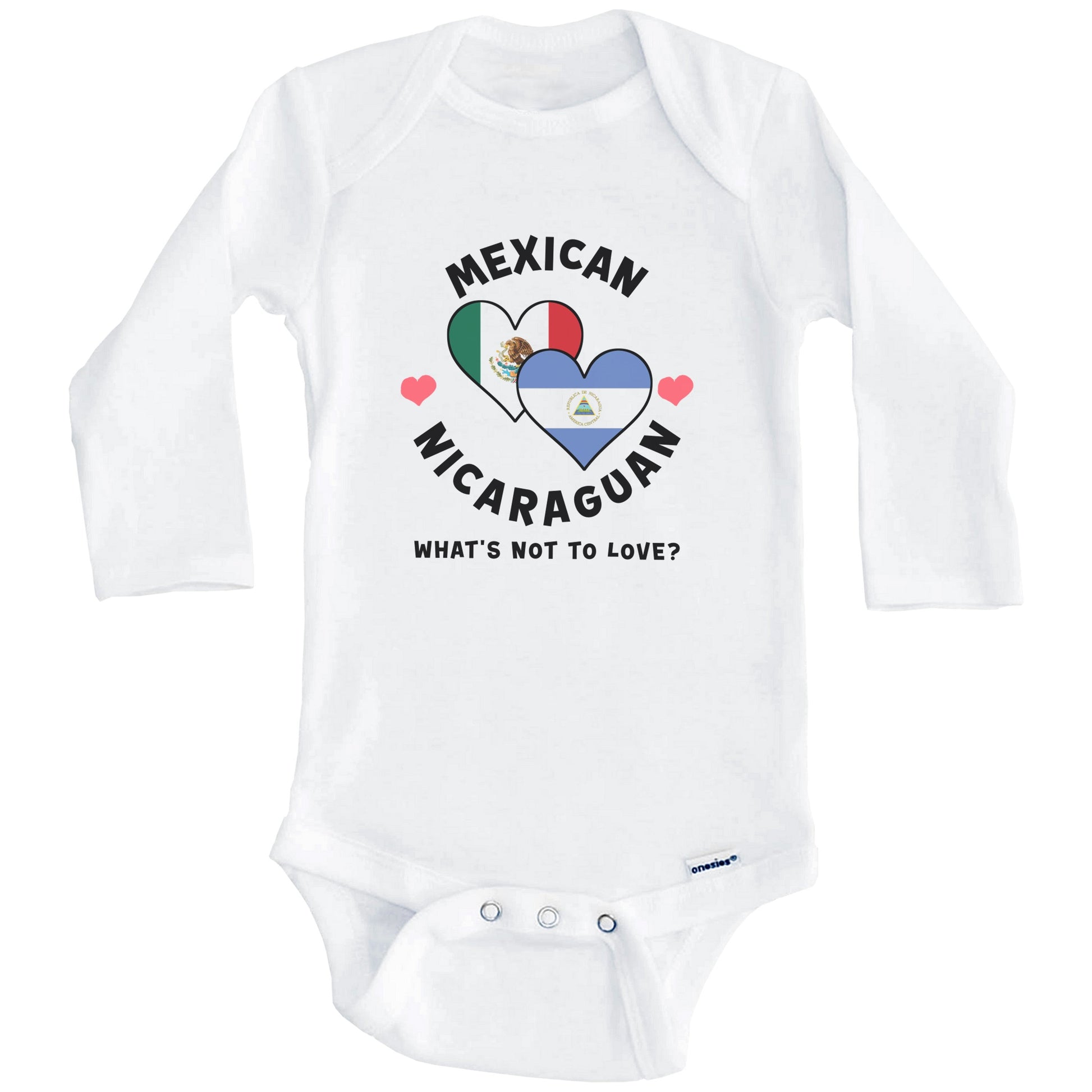 Mexican Nicaraguan What's Not To Love Heart Flags Baby Bodysuit (Long Sleeves)