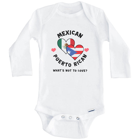 Mexican Puerto Rican What's Not To Love Heart Flags Baby Bodysuit (Long Sleeves)