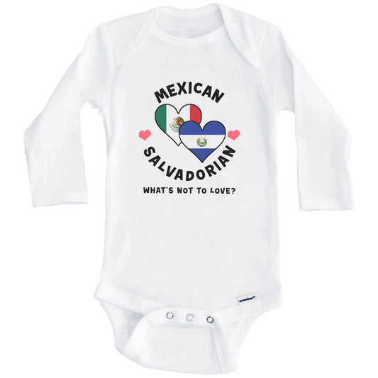 Mexican Salvadorian What's Not To Love Heart Flags Baby Bodysuit (Long Sleeves)