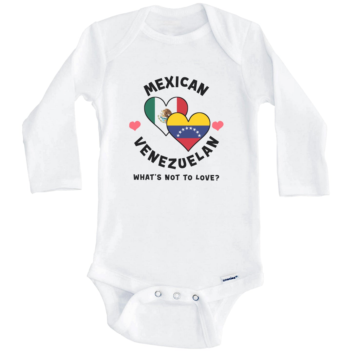 Mexican Venezuelan What's Not To Love Heart Flags Baby Bodysuit (Long Sleeves)