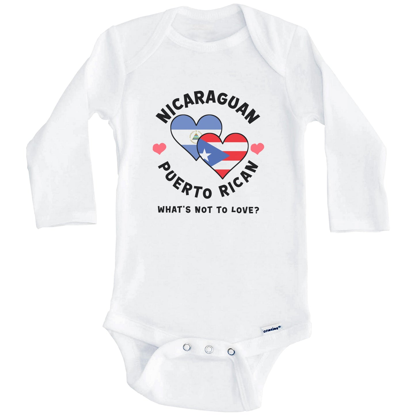 Nicaraguan Puerto Rican What's Not To Love Heart Flags Baby Bodysuit (Long Sleeves)