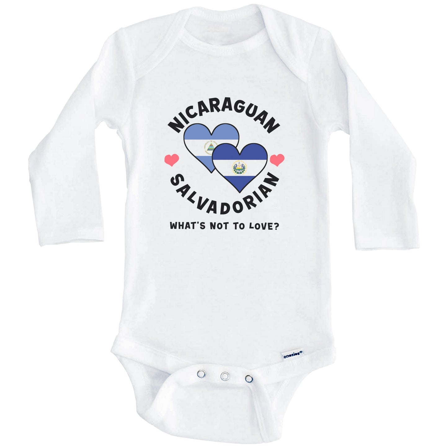 Nicaraguan Salvadorian What's Not To Love Heart Flags Baby Bodysuit (Long Sleeves)