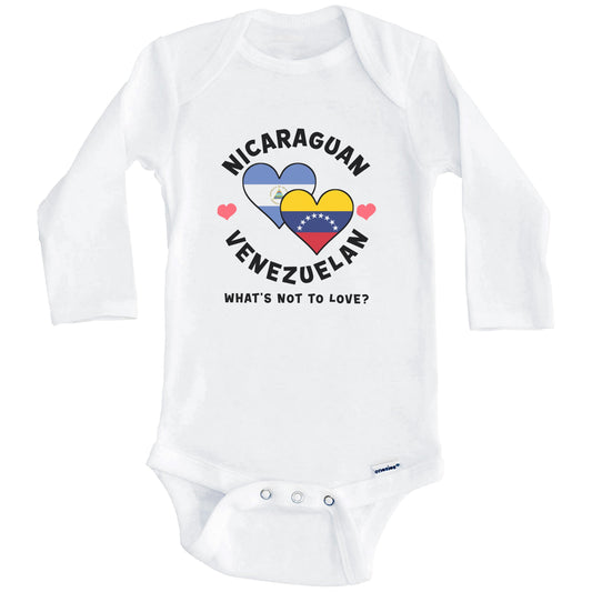 Nicaraguan Venezuelan What's Not To Love Heart Flags Baby Bodysuit (Long Sleeves)