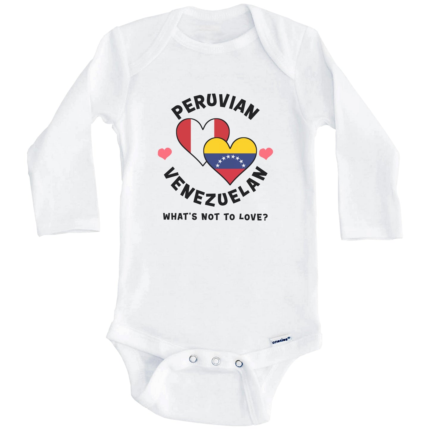 Peruvian Venezuelan What's Not To Love Heart Flags Baby Bodysuit (Long Sleeves)