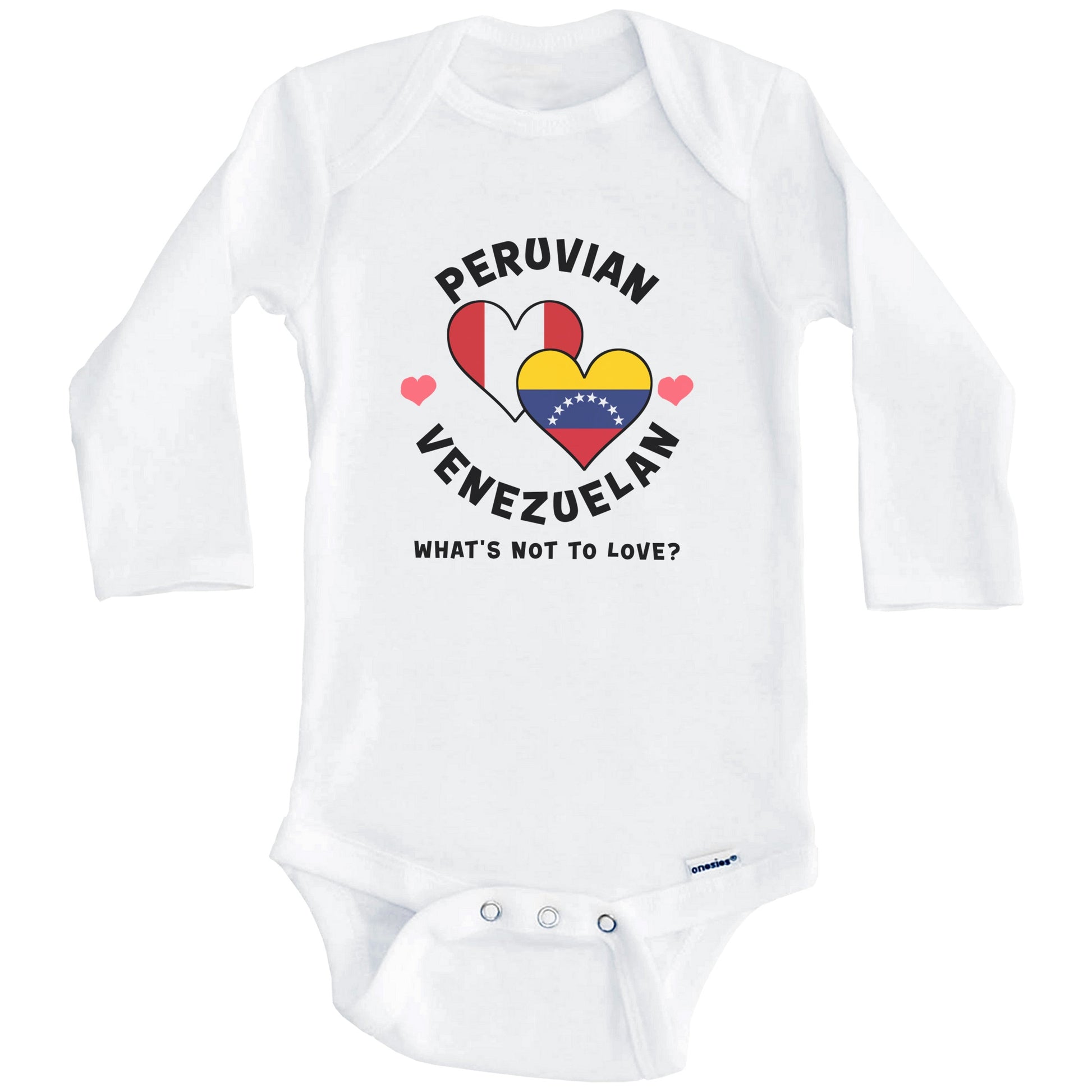 Peruvian Venezuelan What's Not To Love Heart Flags Baby Bodysuit (Long Sleeves)