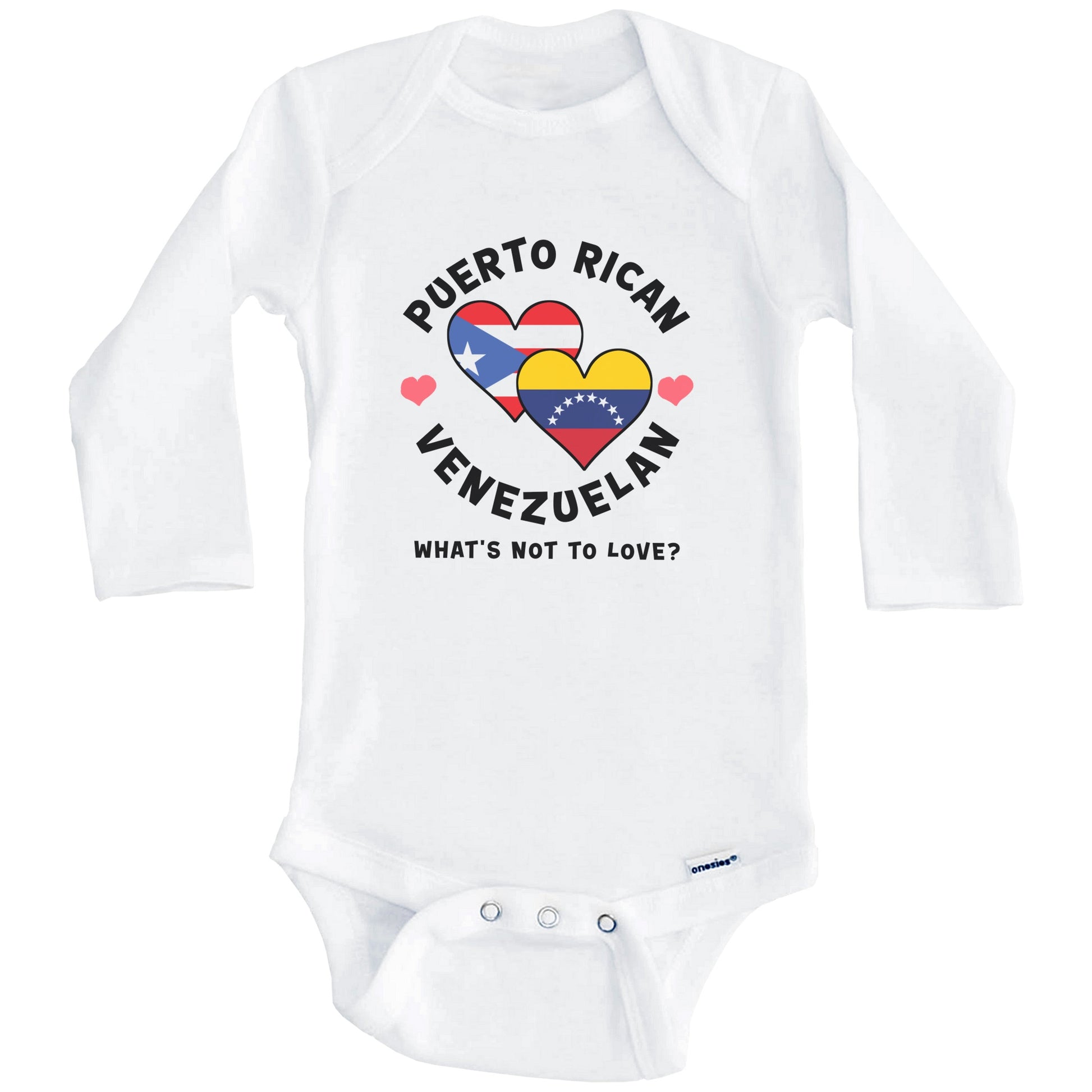 Puerto Rican Venezuelan What's Not To Love Heart Flags Baby Bodysuit (Long Sleeves)