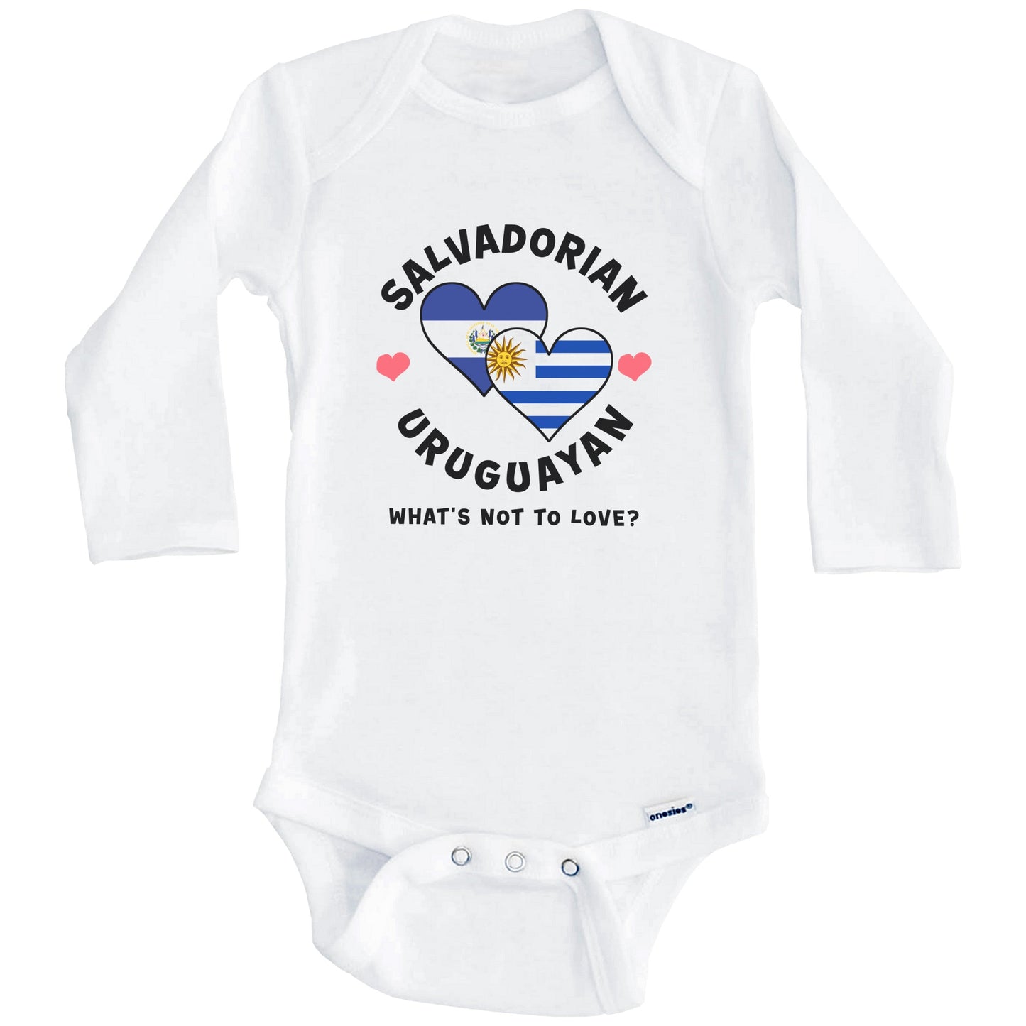 Salvadorian Uruguayan What's Not To Love Heart Flags Baby Bodysuit (Long Sleeves)