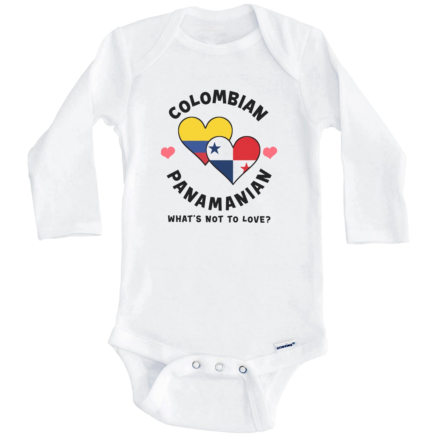 Colombian Panamanian What's Not To Love Heart Flags Baby Bodysuit (Long Sleeves)