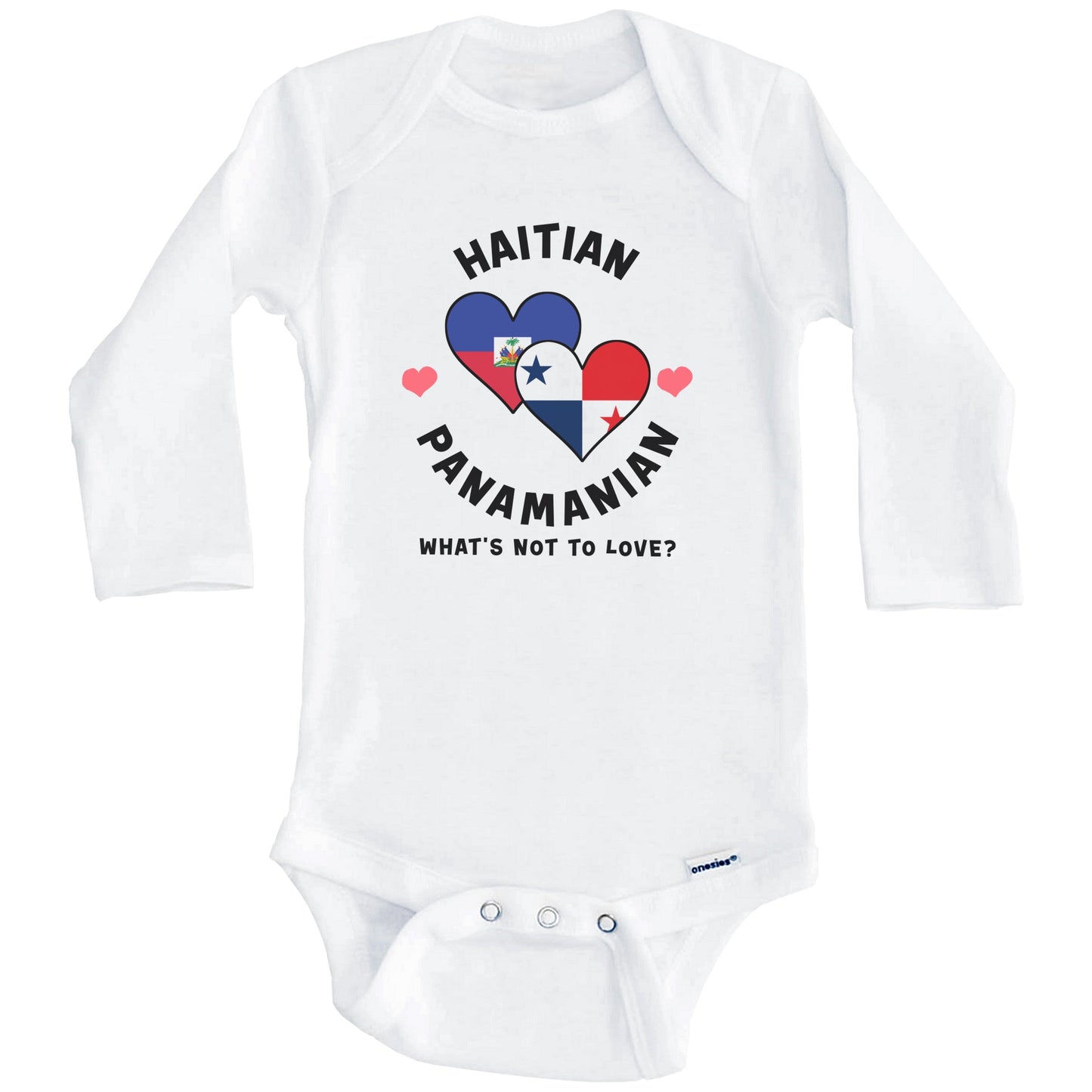 Haitian Panamanian What's Not To Love Heart Flags Baby Bodysuit (Long Sleeves)