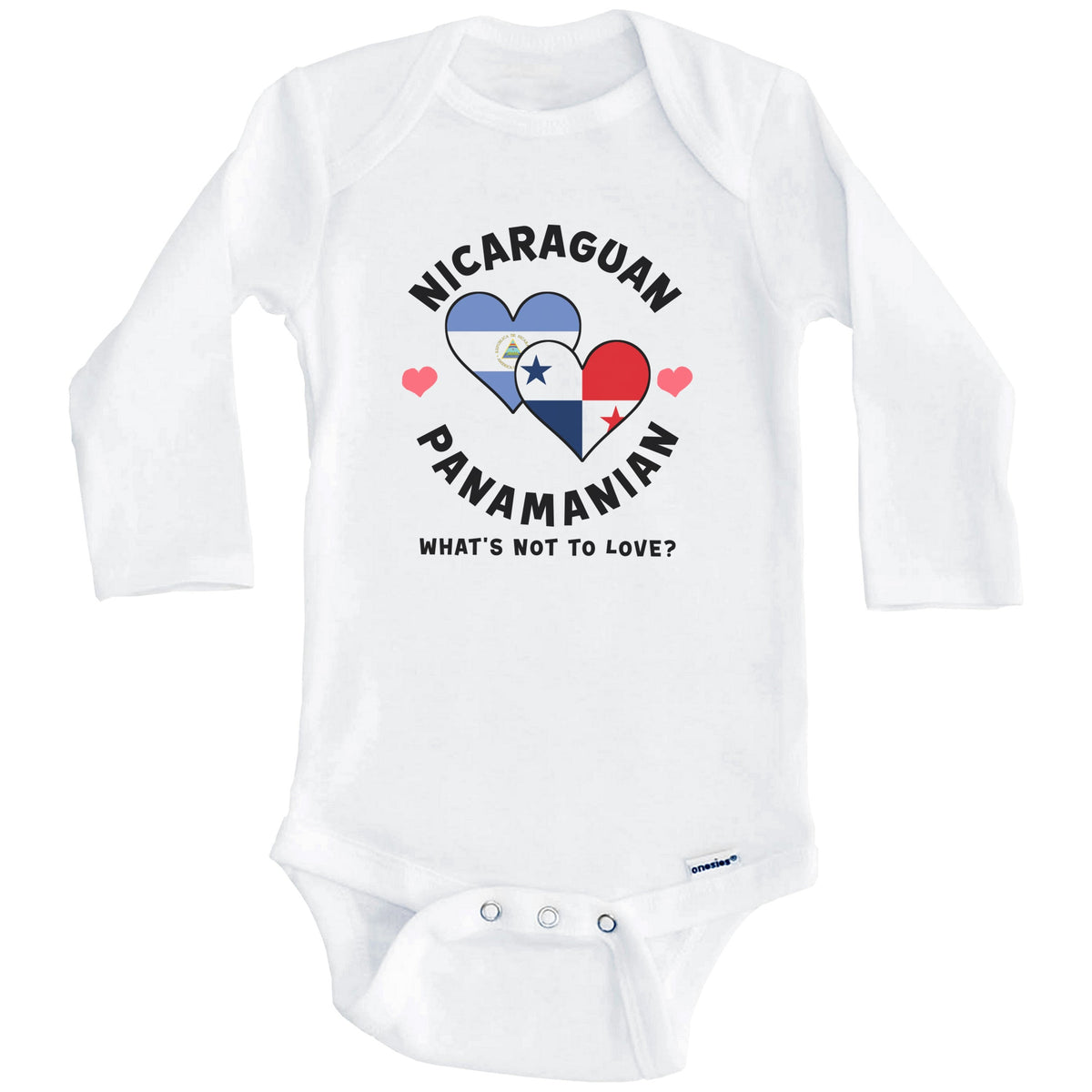 Nicaraguan Panamanian What's Not To Love Heart Flags Baby Bodysuit (Long Sleeves)