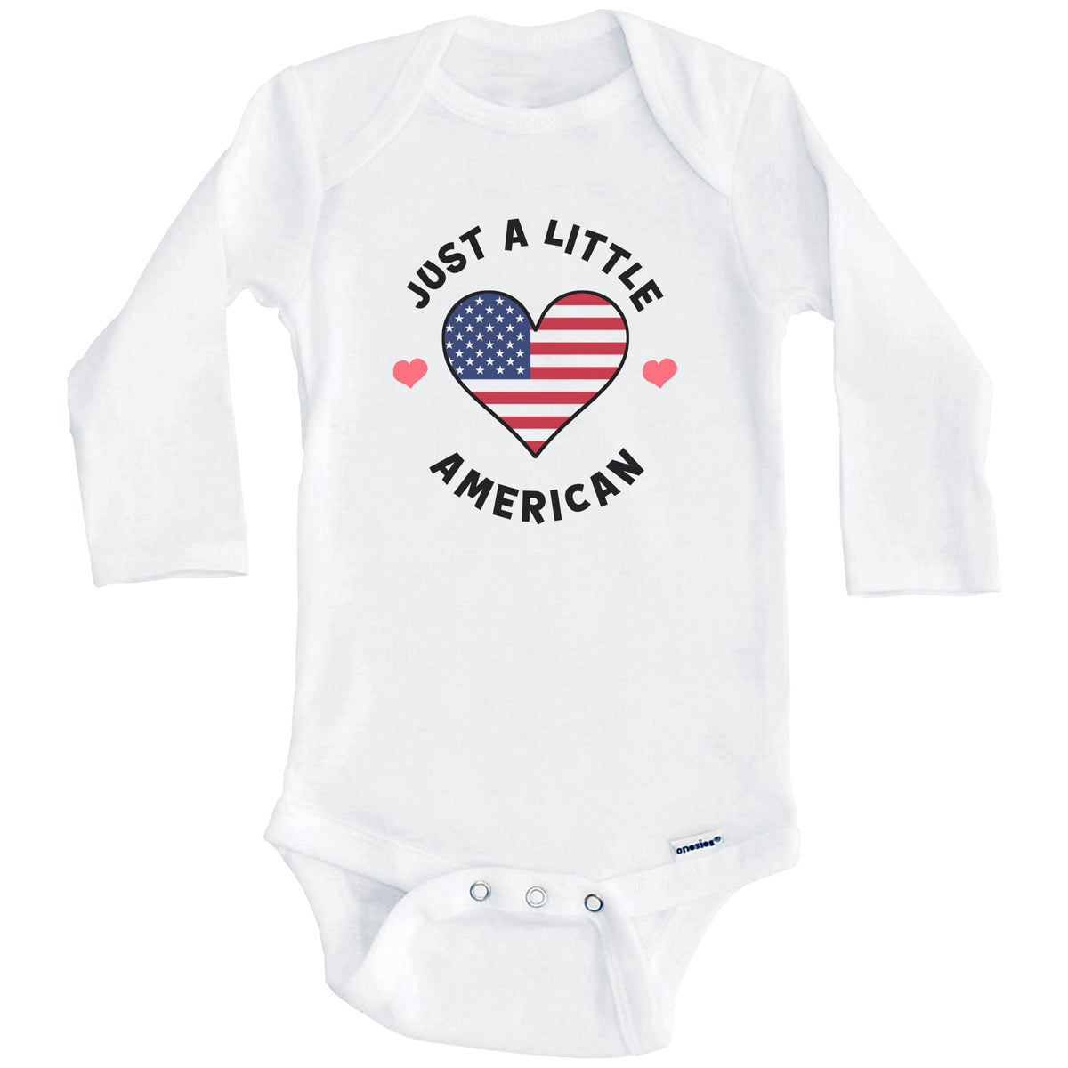 American Flag Heart Just A Little American USA Baby Bodysuit (Long Sleeves)