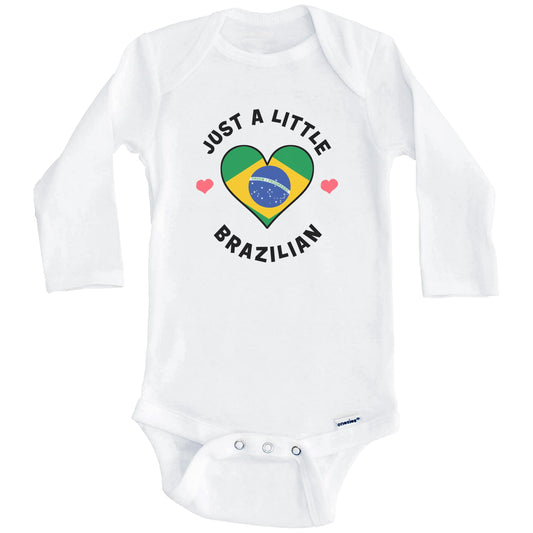 Brazilian Flag Heart Just A Little Brazilian Brazil Baby Bodysuit (Long Sleeves)
