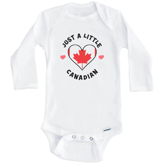 Canadian Flag Heart Just A Little Canadian Canada Baby Bodysuit (Long Sleeves)
