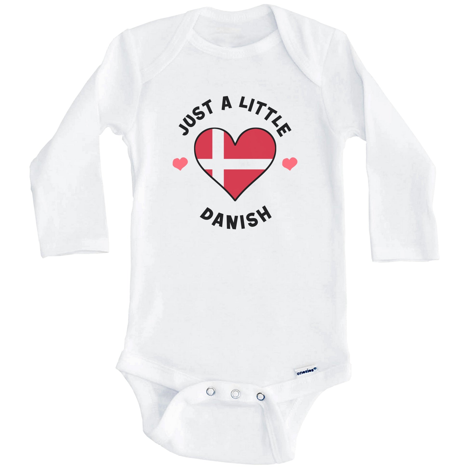 Danish Flag Heart Just A Little Danish Denmark Baby Bodysuit (Long Sleeves)