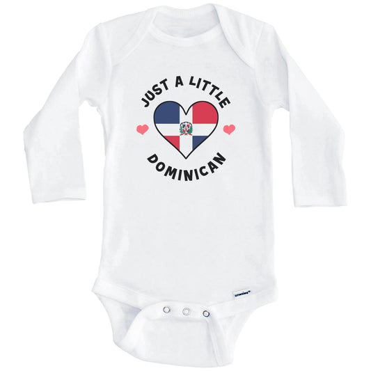 Dominican Flag Heart Just A Little Dominican Republic Baby Bodysuit (Long Sleeves)