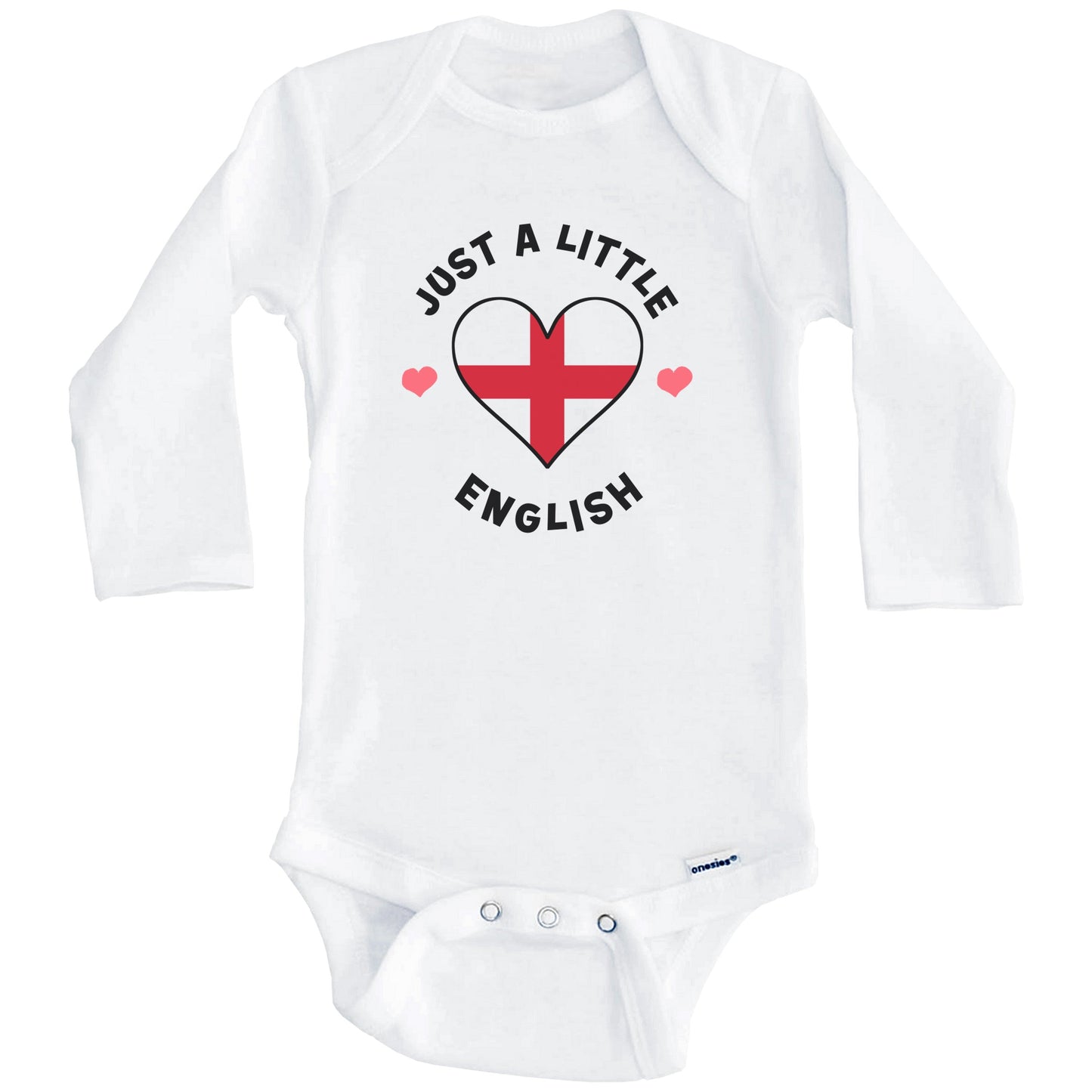 English Flag Heart Just A Little English England Baby Bodysuit (Long Sleeves)