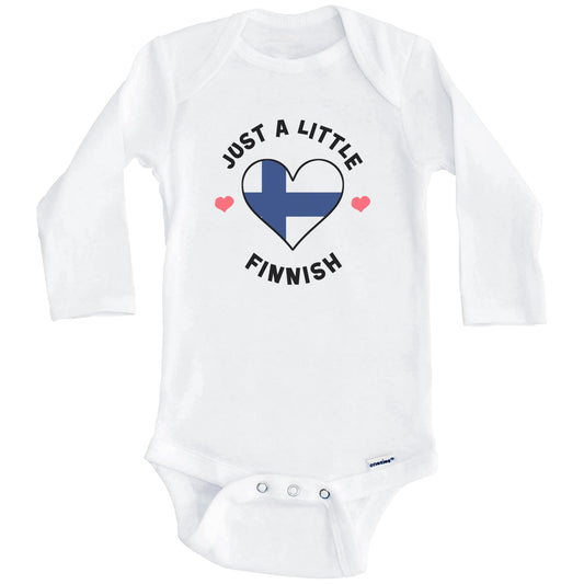 Finnish Flag Heart Just A Little Finnish Finland Baby Bodysuit (Long Sleeves)