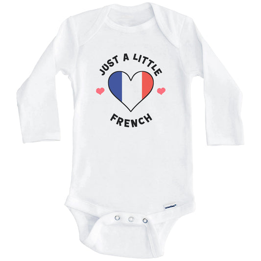 French Flag Heart Just A Little French France Baby Bodysuit (Long Sleeves)