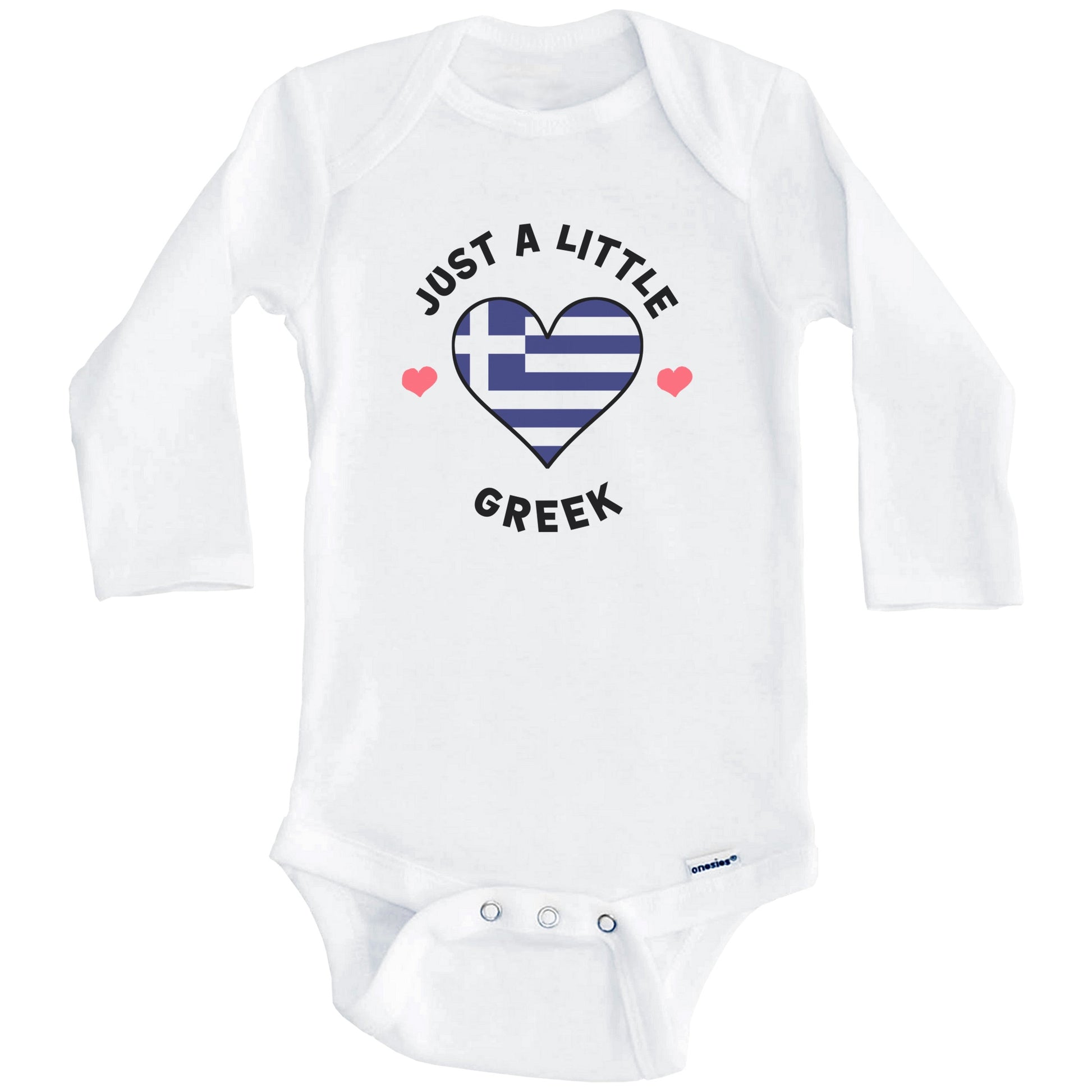 Greek Flag Heart Just A Little Greek Greece Baby Bodysuit (Long Sleeves)