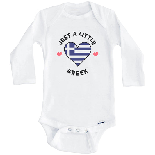 Greek Flag Heart Just A Little Greek Greece Baby Bodysuit (Long Sleeves)