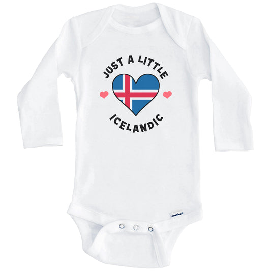 Icelandic Flag Heart Just A Little Icelandic Iceland Baby Bodysuit (Long Sleeves)