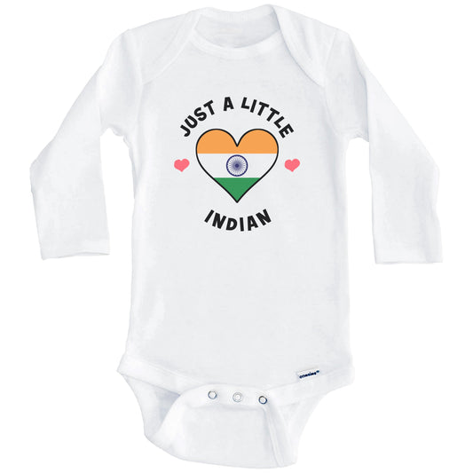Indian Flag Heart Just A Little Indian India Baby Bodysuit (Long Sleeves)