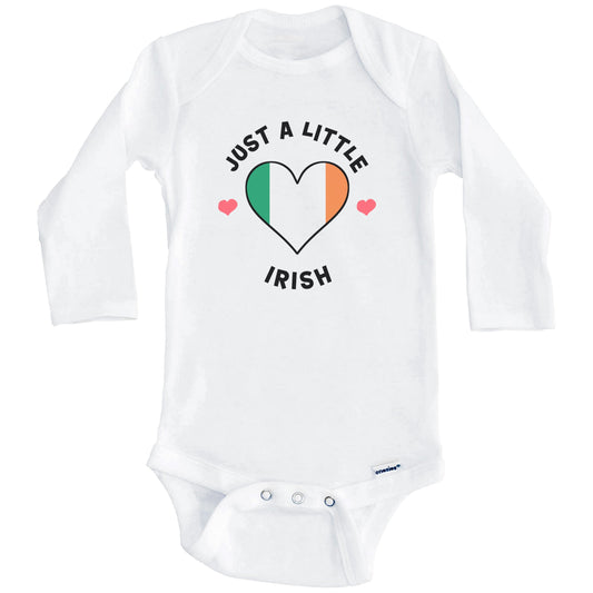 Irish Flag Heart Just A Little Irish Ireland Baby Bodysuit (Long Sleeves)