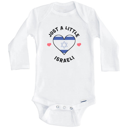 Israeli Flag Heart Just A Little Israeli Israel Baby Bodysuit (Long Sleeves)