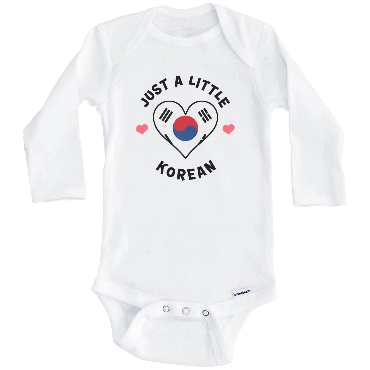 Korean Flag Heart Just A Little Korean South Korea Baby Bodysuit (Long Sleeves)
