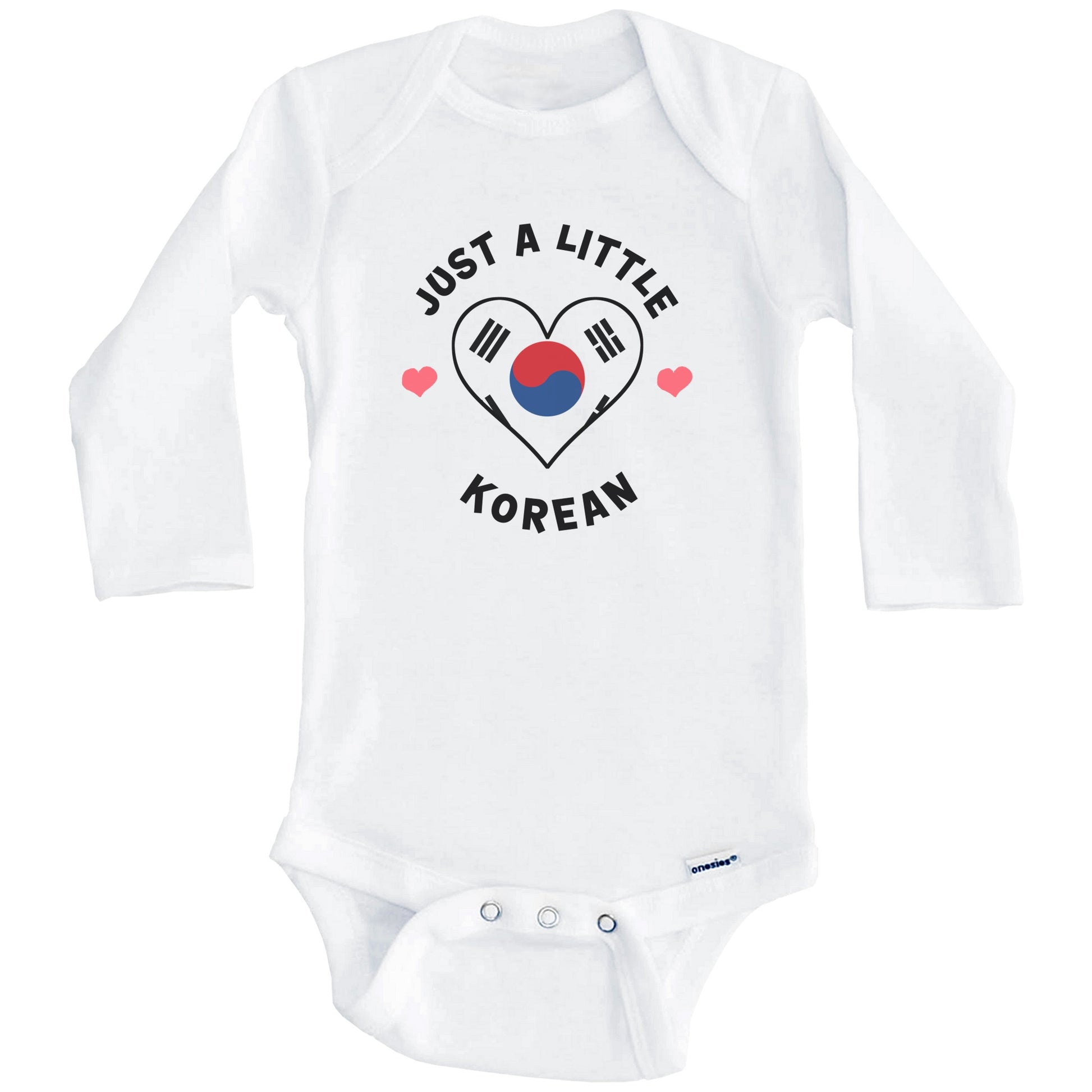 Korean Flag Heart Just A Little Korean South Korea Baby Bodysuit (Long Sleeves)