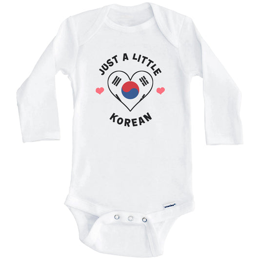 Korean Flag Heart Just A Little Korean South Korea Baby Bodysuit (Long Sleeves)