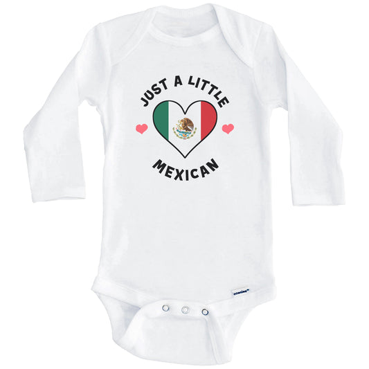 Mexican Flag Heart Just A Little Mexican Mexico Baby Bodysuit (Long Sleeves)