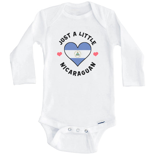 Nicaraguan Flag Heart Just A Little Nicaraguan Nicaragua Baby Bodysuit (Long Sleeves)