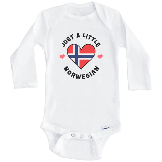 Norwegian Flag Heart Just A Little Norwegian Norway Baby Bodysuit (Long Sleeves)
