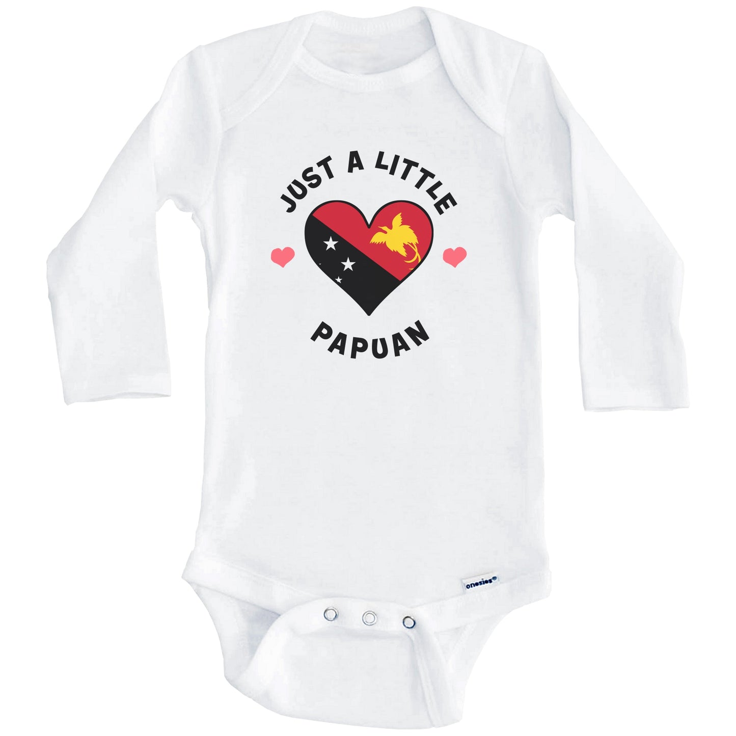Papuan Flag Heart Just A Little Papuan Papua New Guinea Baby Bodysuit (Long Sleeves)