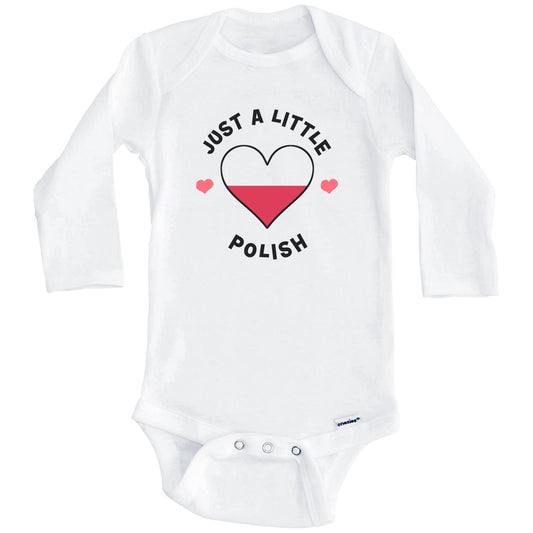 Polish Flag Heart Just A Little Polish Poland Baby Bodysuit (Long Sleeves)