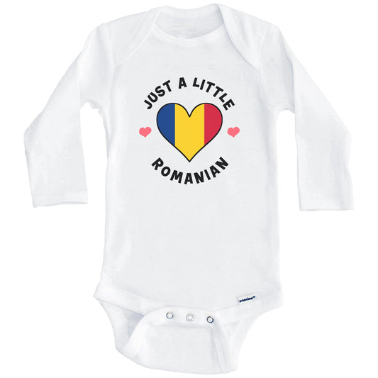 Romanian Flag Heart Just A Little Romanian Romania Baby Bodysuit (Long Sleeves)