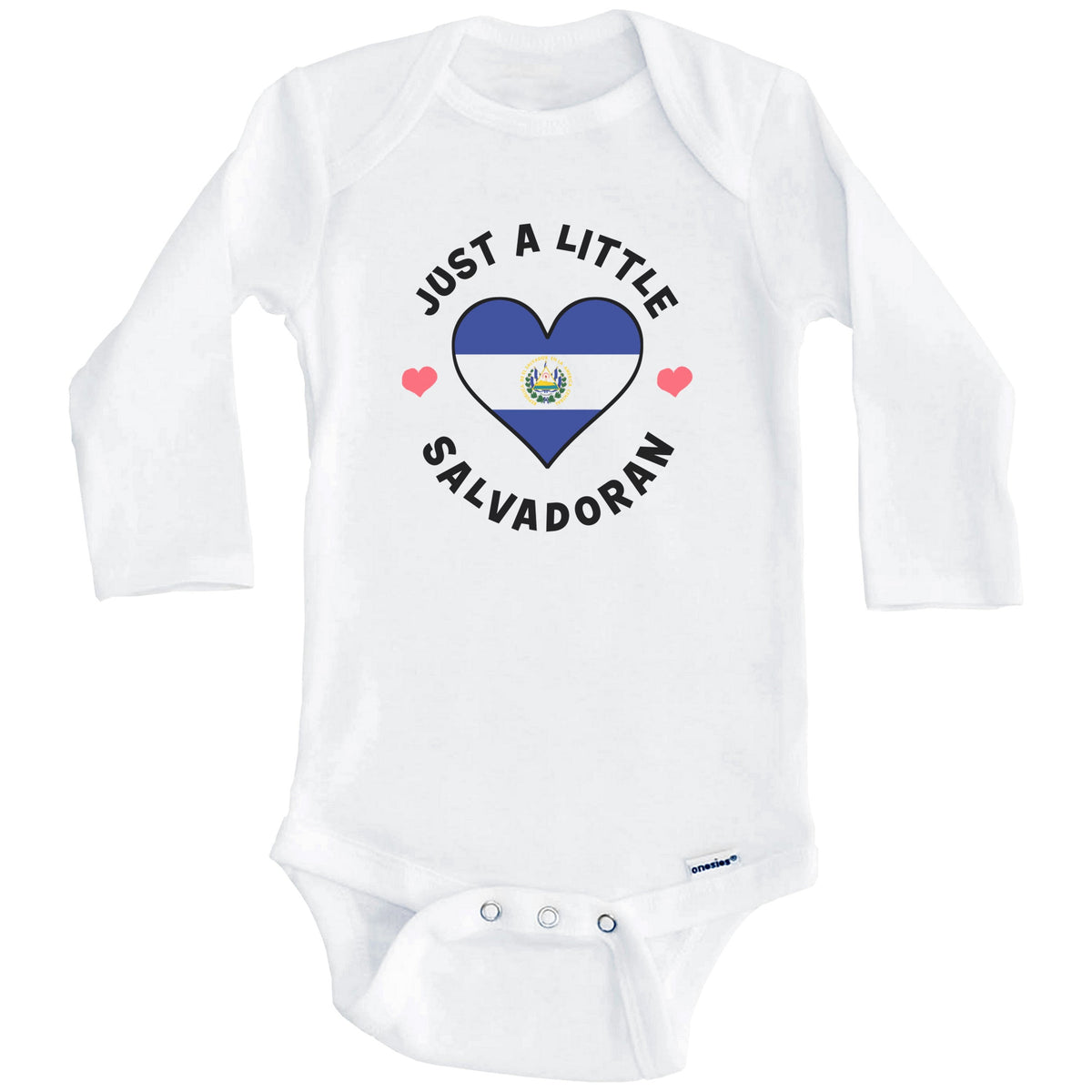 Salvadoran Flag Heart Just A Little Salvadoran El Salvador Baby Bodysuit (Long Sleeves)