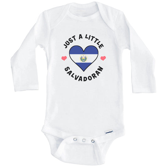Salvadoran Flag Heart Just A Little Salvadoran El Salvador Baby Bodysuit (Long Sleeves)