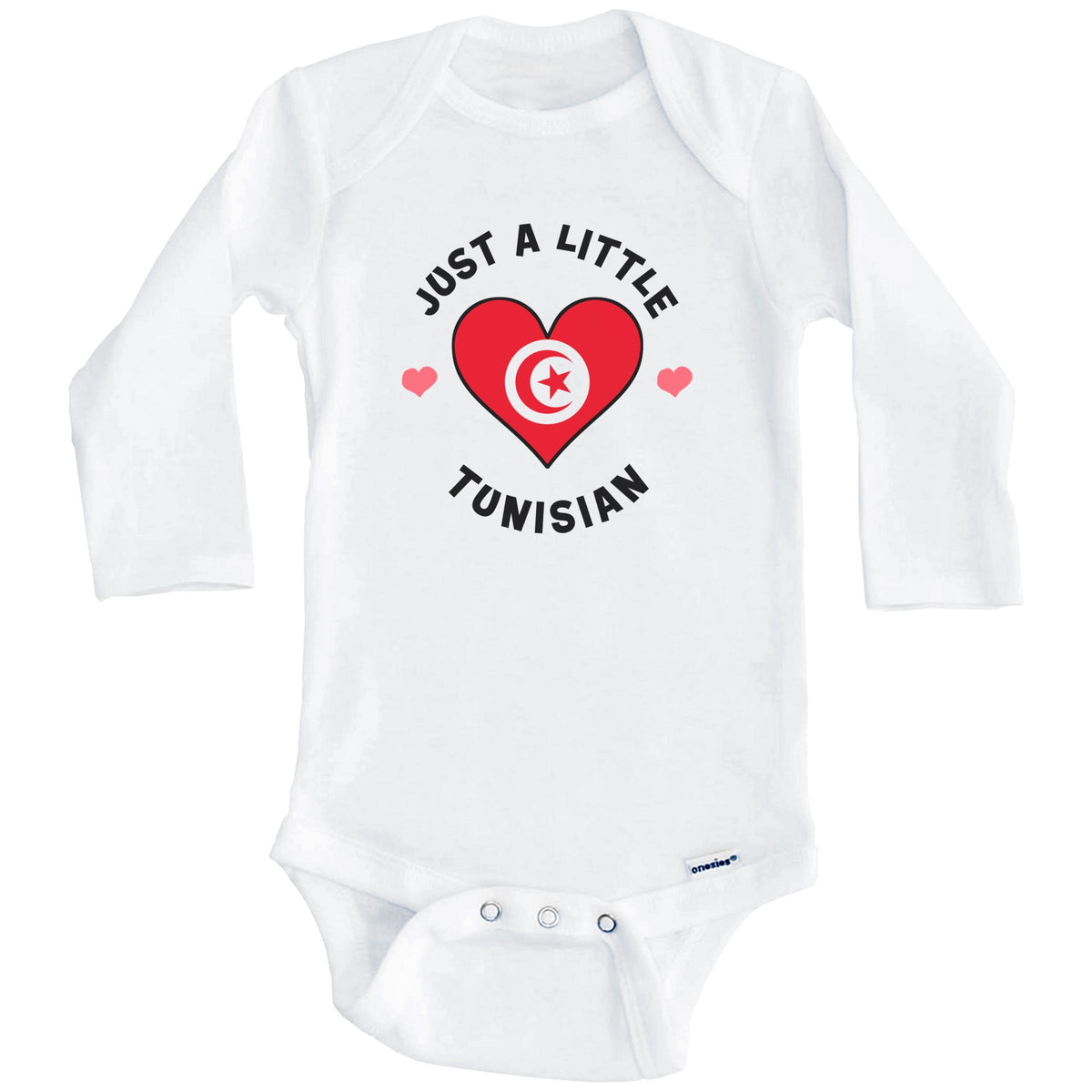 Tunisian Flag Heart Just A Little Tunisian Tunisia Baby Bodysuit (Long Sleeves)