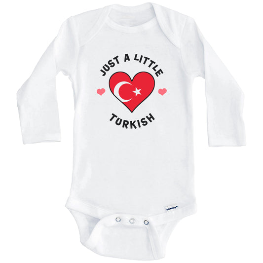 Turkish Flag Heart Just A Little Turkish Turkey Baby Bodysuit (Long Sleeves)